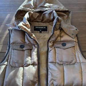 Steven Madden Puffer Vest Men’s LG, square quilt, brown faux leather trim🔥NWOT